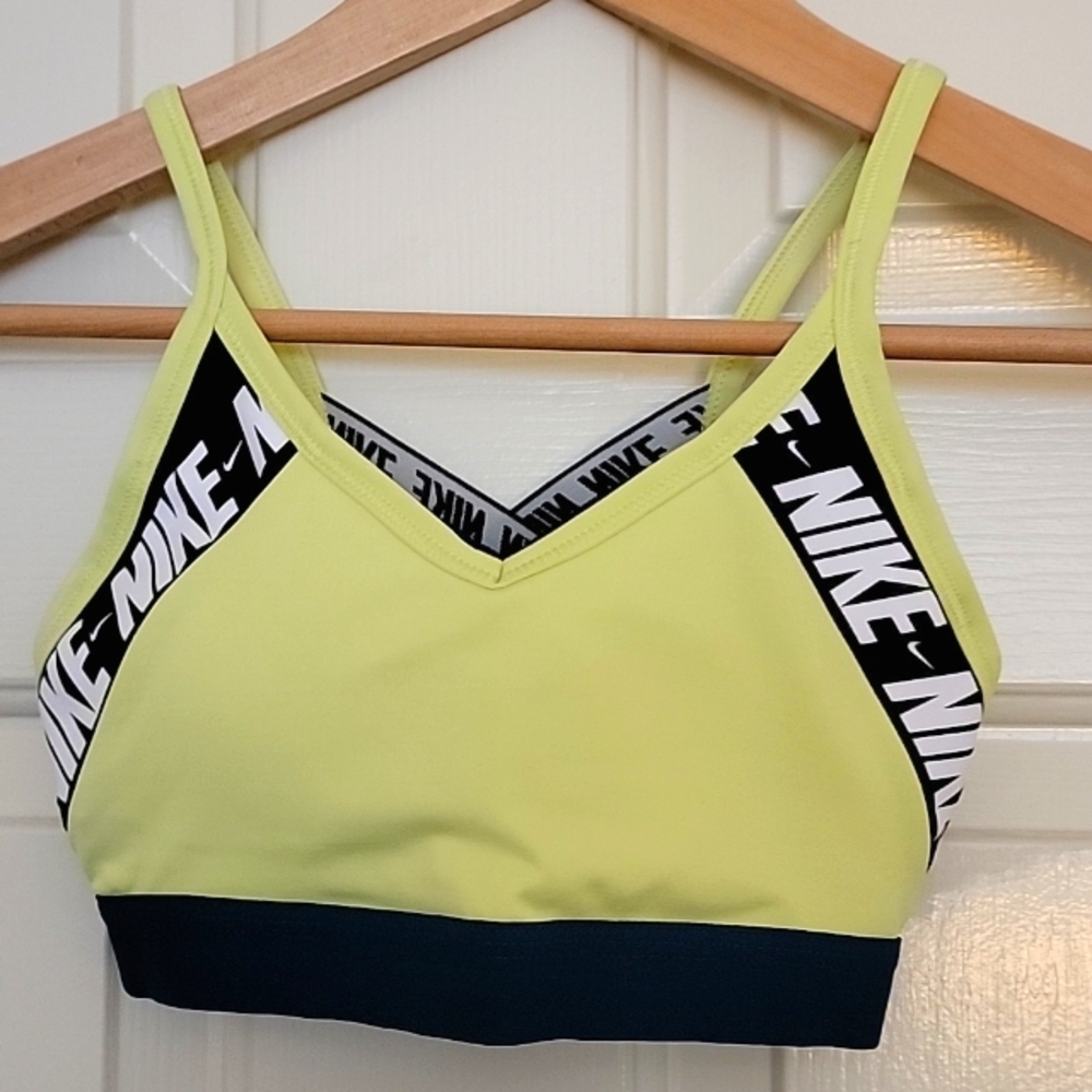 NIKE Dry Fit Sports Removable Padded Bra Neon Green Blue mesh back Women's XS